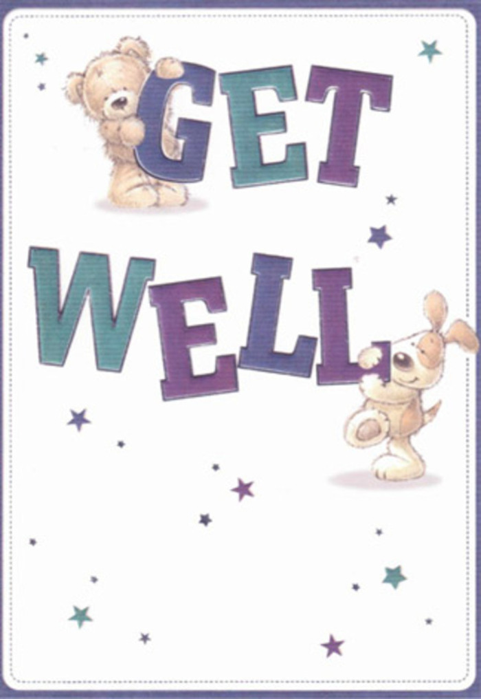 This whimsically illustrated get well card is a gentle celebration of resilience and care, its joyful artistry echoing the spirit of community felt throughout Holborn's historic streets. At its heart, a soft golden bear and an adventurous puppy, their likenesses lovingly detailed with visible brushwork, stretch eagerly across the scene, working together to deliver a message of wellness. Playful stars in cool lavenders and blues orbit around their bright forms, as if showering the card-and its lucky recipient-with affectionate wishes and encouragement. The hand-drawn text, robust and shaded in tones of purple and aqua, anchors the composition, adding an extra layer of cheerfulness reminiscent of flower displays in local Holborn cafes. There's a palpable sense of texture: the fuzzy warmth of the bear's fur, the silkiness of the puppy's floppy ears, all inviting a comforting touch similar to that of a well-bound bouquet. The pristine white background imparts a feeling of freshness, much like the invigorating air on a walk through High Holborn in springtime. Together, these artistic choices create not only a charming visual but also an emotional balm, suitable for pairing with a thoughtful floral gift-making each get well wish feel brighter and more personal, as familiar and comforting as a visit from a trusted friend.