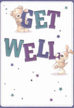 With warmth and positivity radiating from every detail, this charming get well card captures the uplifting essence that Flowers Holborn strives to bring to the local community near Chancery Lane. Two whimsical companions-a pearly brown bear and a spirited puppy with the softest, animated ears-joyfully interact with oversized, colourful letters spelling 'Get Well.' The text itself, painted in rich shades of indigo and teal, gleams against a creamy white canvas, making the message both visually striking and emotionally soothing. Starbursts, sprinkled liberally in varying blues and purples, create a playful, almost magical atmosphere-a gentle nod to Holborn's vibrant markets and creative spirit. The illustrated fur of the bear and puppy looks irresistibly tactile and comforting, their gentle embrace a visual metaphor for the nurturing support offered to someone in recovery. The whole composition feels imbued with genuine affection and encouragement, much like a personally delivered bouquet sent to brighten a loved one's day along Gray's Inn Road. This card stands as more than just a wish; it's an invitation to healing, wrapped in the warmth and sincerity characteristic of Holborn's close-knit community.